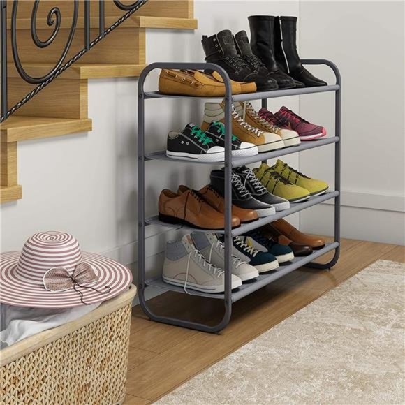 MAX Houser 4-tier Shoe Rack, Fabric Shoe Shelf for Closet Bedroom Entryway